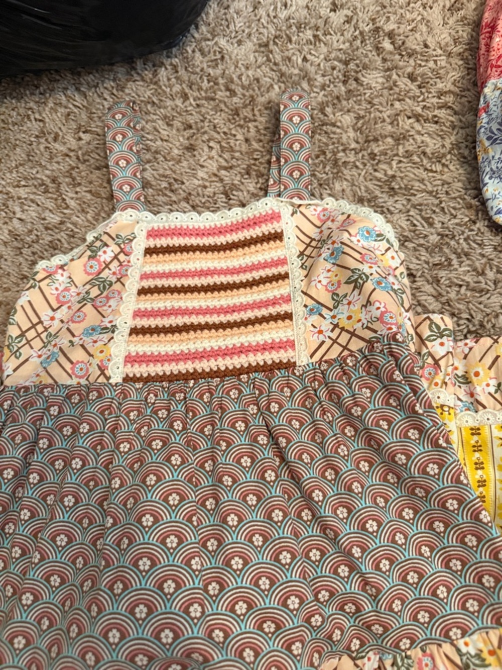 Patchwork Sundress with Crocheted Bodice - Multi-Color